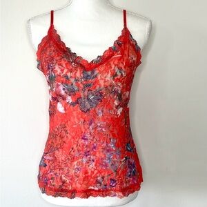 Red floral lace cami